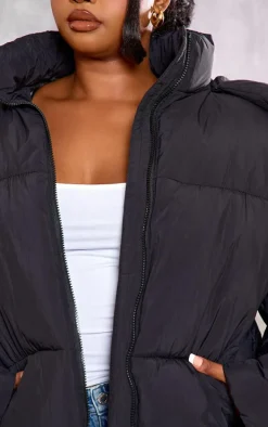 Plus Black Oversized Hooded Puffer Jacket
