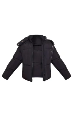 Plus Black Oversized Hooded Puffer Jacket