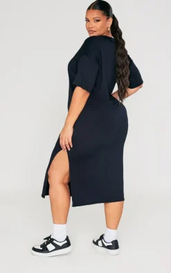 Plus Black Oversized Midi T Shirt Dress
