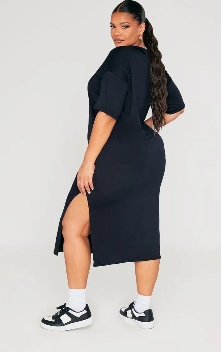 Plus Black Oversized Midi T Shirt Dress