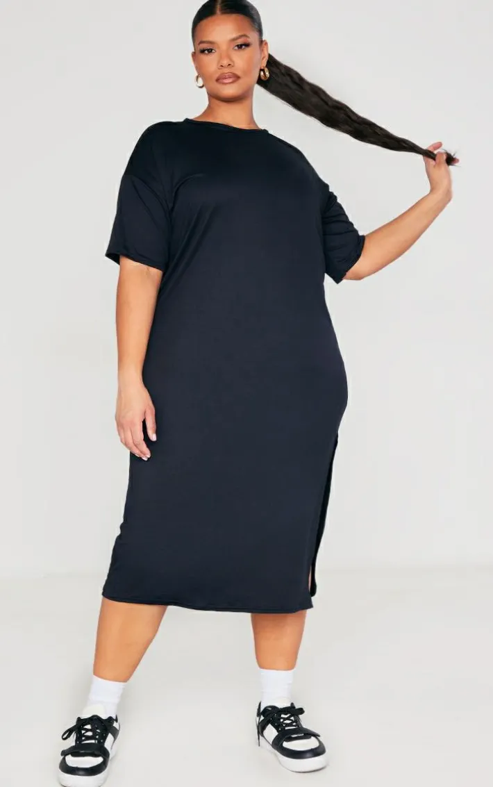 Plus Black Oversized Midi T Shirt Dress