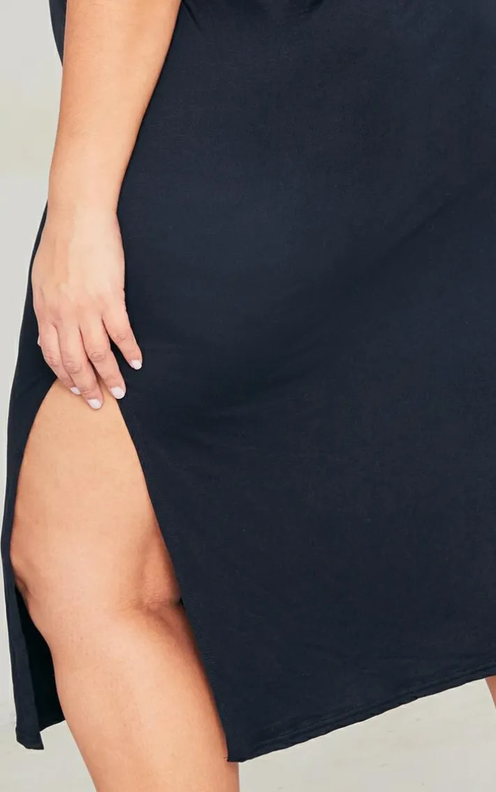 Plus Black Oversized Midi T Shirt Dress