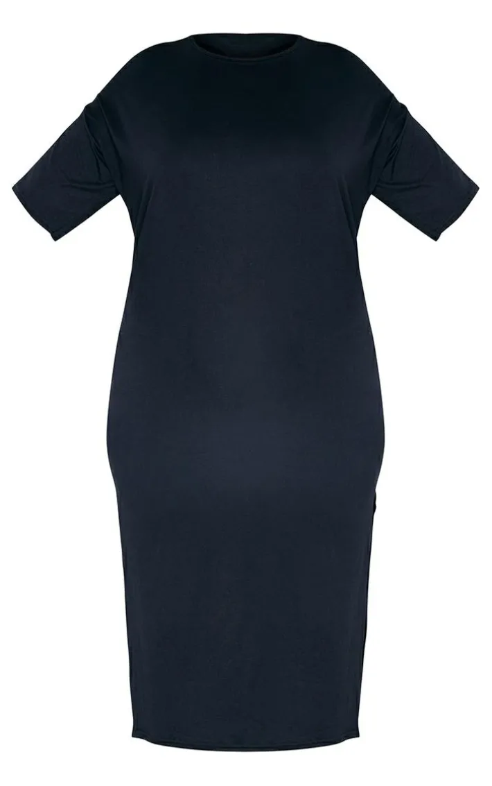 Plus Black Oversized Midi T Shirt Dress
