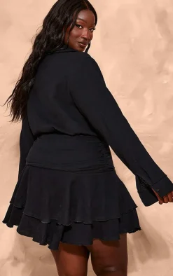 Plus Black Oversized Shirt Frill Detail Shift Dress