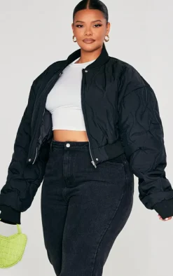 Plus Black Panel Bomber Jacket