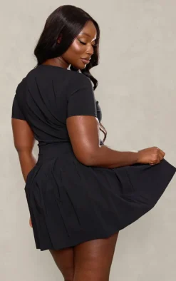 Plus Black Pleat Hem Detail Tailored Mini Dress