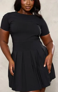 Plus Black Pleat Hem Detail Tailored Mini Dress