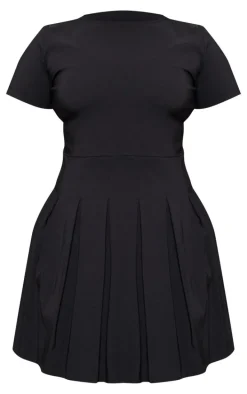 Plus Black Pleat Hem Detail Tailored Mini Dress