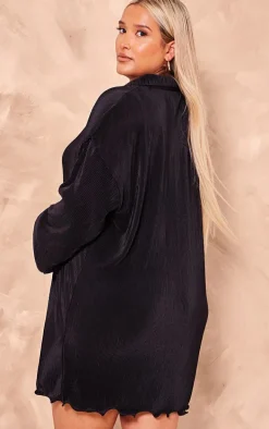 Plus Black Plisse Frill Hem Shirt Dress