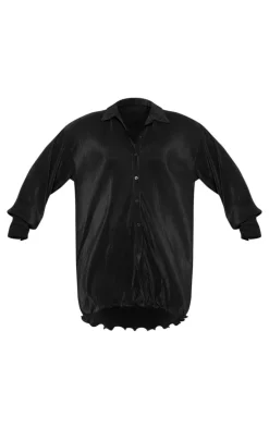 Plus Black Plisse Frill Hem Shirt Dress