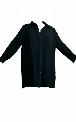 Plus Black Plisse Oversized Shirt Dress