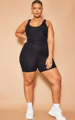 Plus Black Plunge Front Unitard