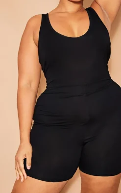 Plus Black Plunge Front Unitard