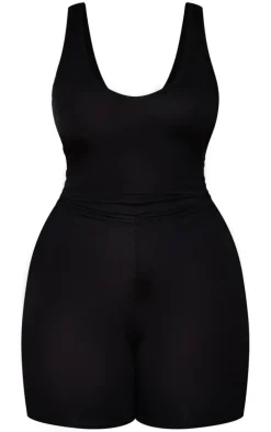 Plus Black Plunge Front Unitard