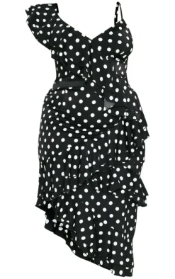 Plus Black Polka Dot Ruffle Detail Midi Dress