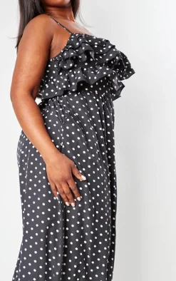 Plus Black Polka Dot Strappy Ruffle Wide Leg Jumpsuit