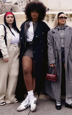 Plus Black Popper Detail Trench Coat