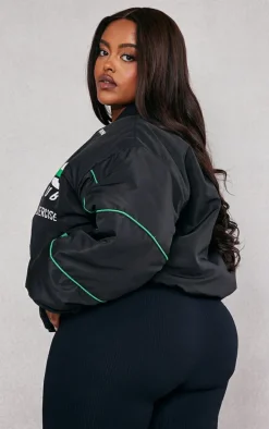 Plus Black Printed Nylon Bomber Jacket