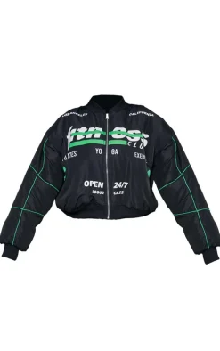 Plus Black Printed Nylon Bomber Jacket