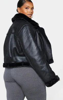 Plus Black PU Cropped Belted Aviator