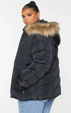 Plus Black Quilted Mara Faux Fur Hooded Puffer Jacket