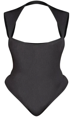 Plus Black Rib Cut Out Bodysuit