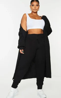 Plus Black Ribbed Knit Midi Cardigan