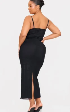 Plus Black Ruched Corset Underlay Maxi Dress