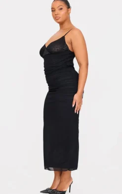 Plus Black Ruched Corset Underlay Maxi Dress