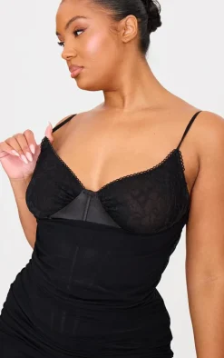 Plus Black Ruched Corset Underlay Maxi Dress