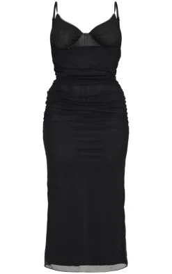 Plus Black Ruched Corset Underlay Maxi Dress