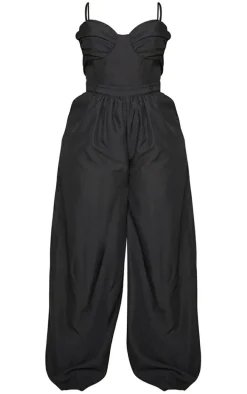 Plus Black Ruched Cup Strappy Wide Leg Jumpsuit