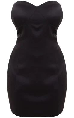 Plus Black Satin Bandeau Cup Detail Mini Dress