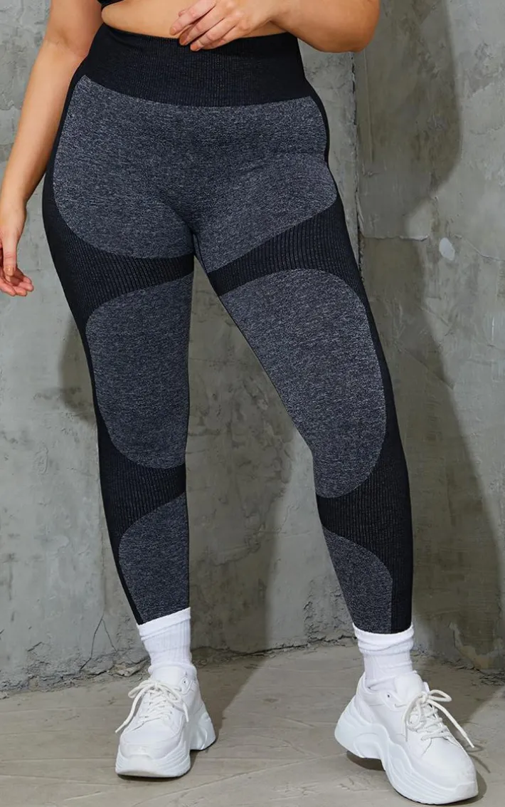 Plus Black Seamless 2 Tone Contour Leggings