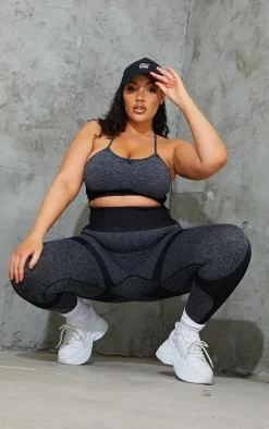 Plus Black Seamless Longline Sports Bra Top