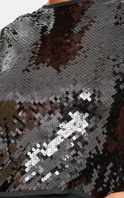 Plus Black Sequin Sleeveless Long Top