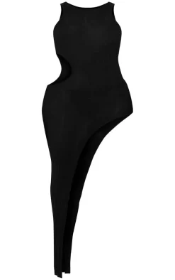 Plus Black Sheer Knit Cut Out Racer Neck Maxi Dress