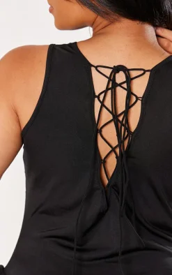 Plus Black Slinky Frill Hem Micro Mini Dress