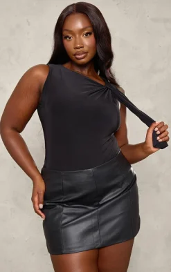 Plus Black Slinky Tie Shoulder Bodysuit