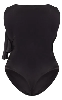 Plus Black Slinky Tie Shoulder Bodysuit