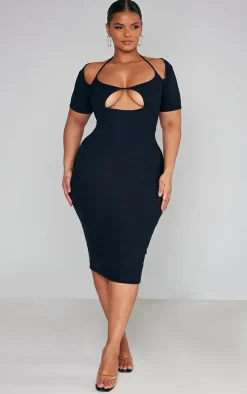 Plus Black Soft Touch Jersey Cut Out Bust Midi Dress