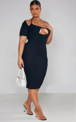 Plus Black Soft Touch Jersey Cut Out Bust Midi Dress