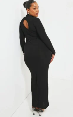 Plus Black Soft Touch Long Sleeve Cut Out Back Maxi Dress