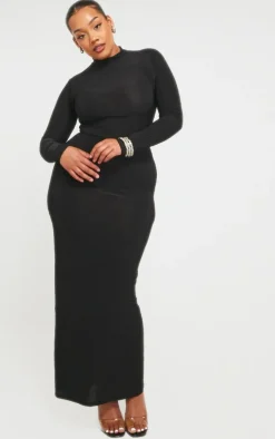 Plus Black Soft Touch Long Sleeve Cut Out Back Maxi Dress