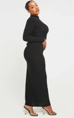 Plus Black Soft Touch Long Sleeve Cut Out Back Maxi Dress