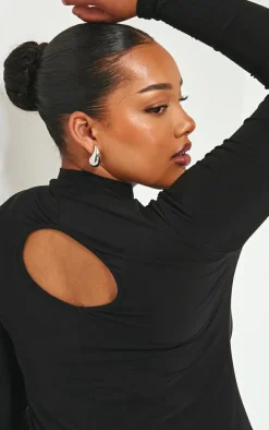 Plus Black Soft Touch Long Sleeve Cut Out Back Maxi Dress