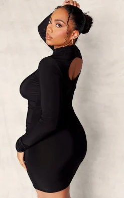 Plus Black Soft Touch Long Sleeve Cut Out Back Mini Dress