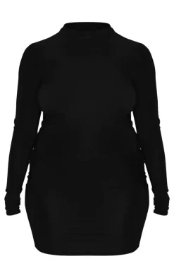 Plus Black Soft Touch Long Sleeve Cut Out Back Mini Dress