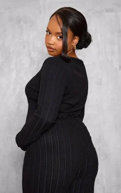 Plus Black Soft Touch Ribbed Long Sleeve Top