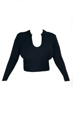 Plus Black Soft Touch V Neck Long Sleeve Top